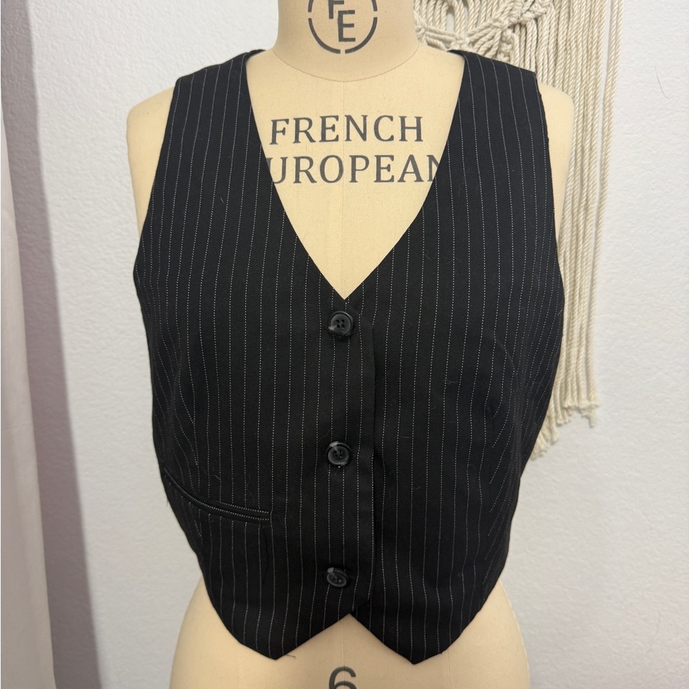 Sincerely Jules Black Pinstripe Vest with White Stripes NWT